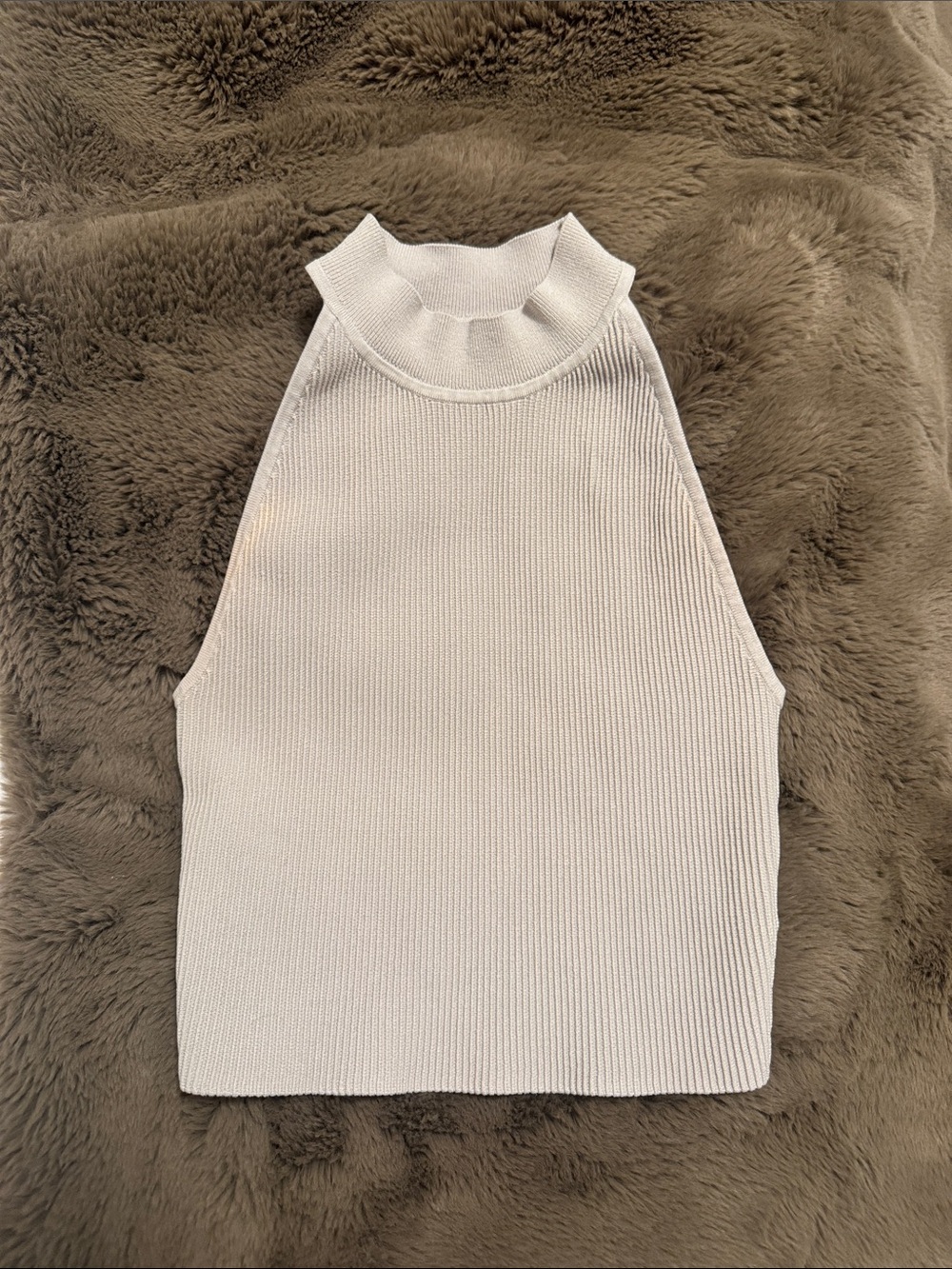 Babaton Sleeveless Mock Neck Ribbed Knit Top - beige